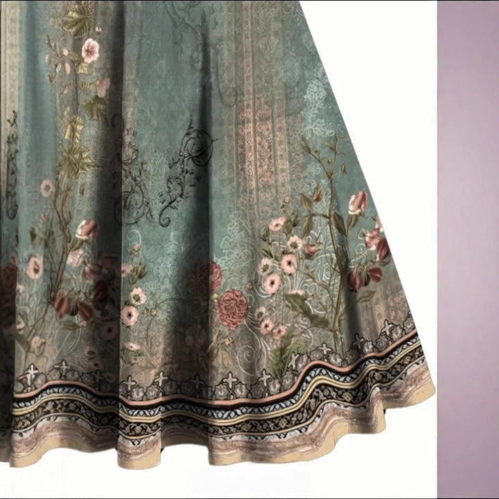 Dame A-linje kjole med blomstret design og smykkeknapper Skovae