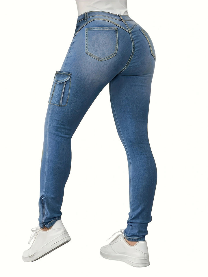Dame Cargo Skinny Jeans med fashionable sidelommer og høj talje Stilla
