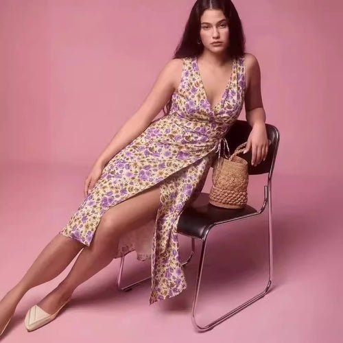 Dame wrap kjole med blomstret design og elegant taljering Stilla