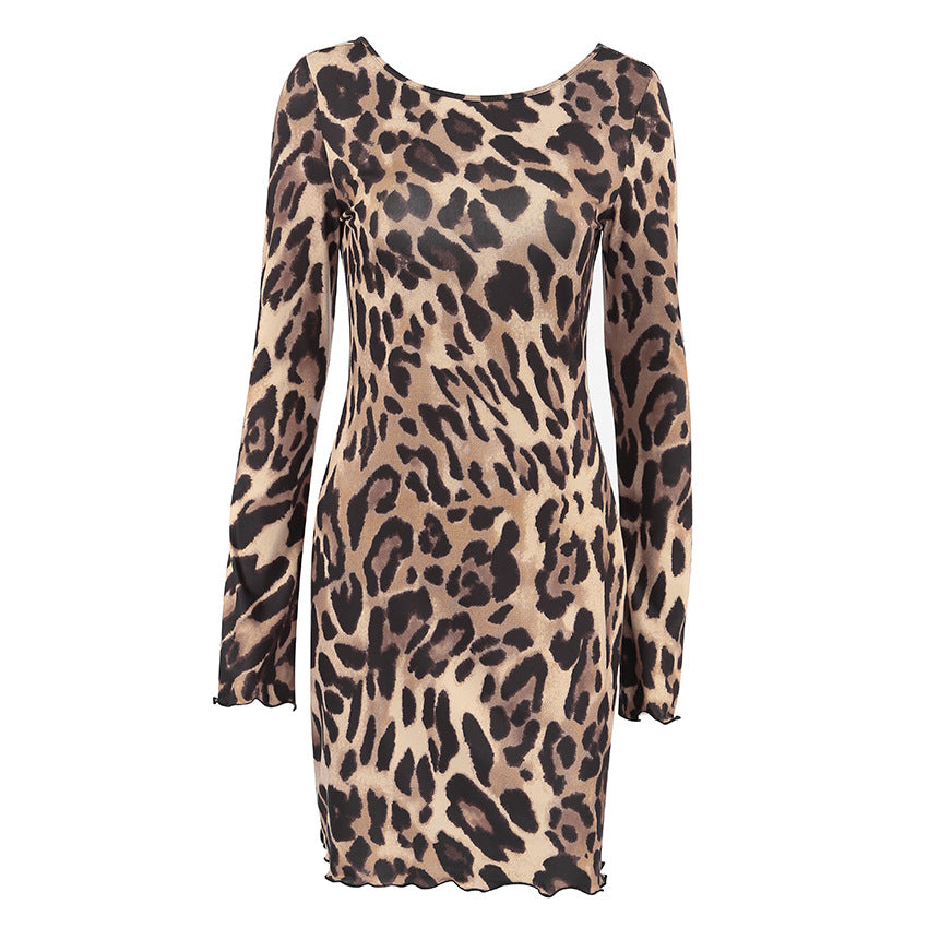 Dame Minimalistisk Vristkjole med Leopardprint og Voluminøse Ærmer Stilla