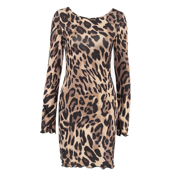 Dame Minimalistisk Vristkjole med Leopardprint og Voluminøse Ærmer Stilla