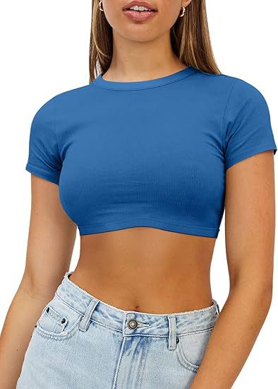 Dame kort, figursyet Crop-Top i elastisk materiale Stilla