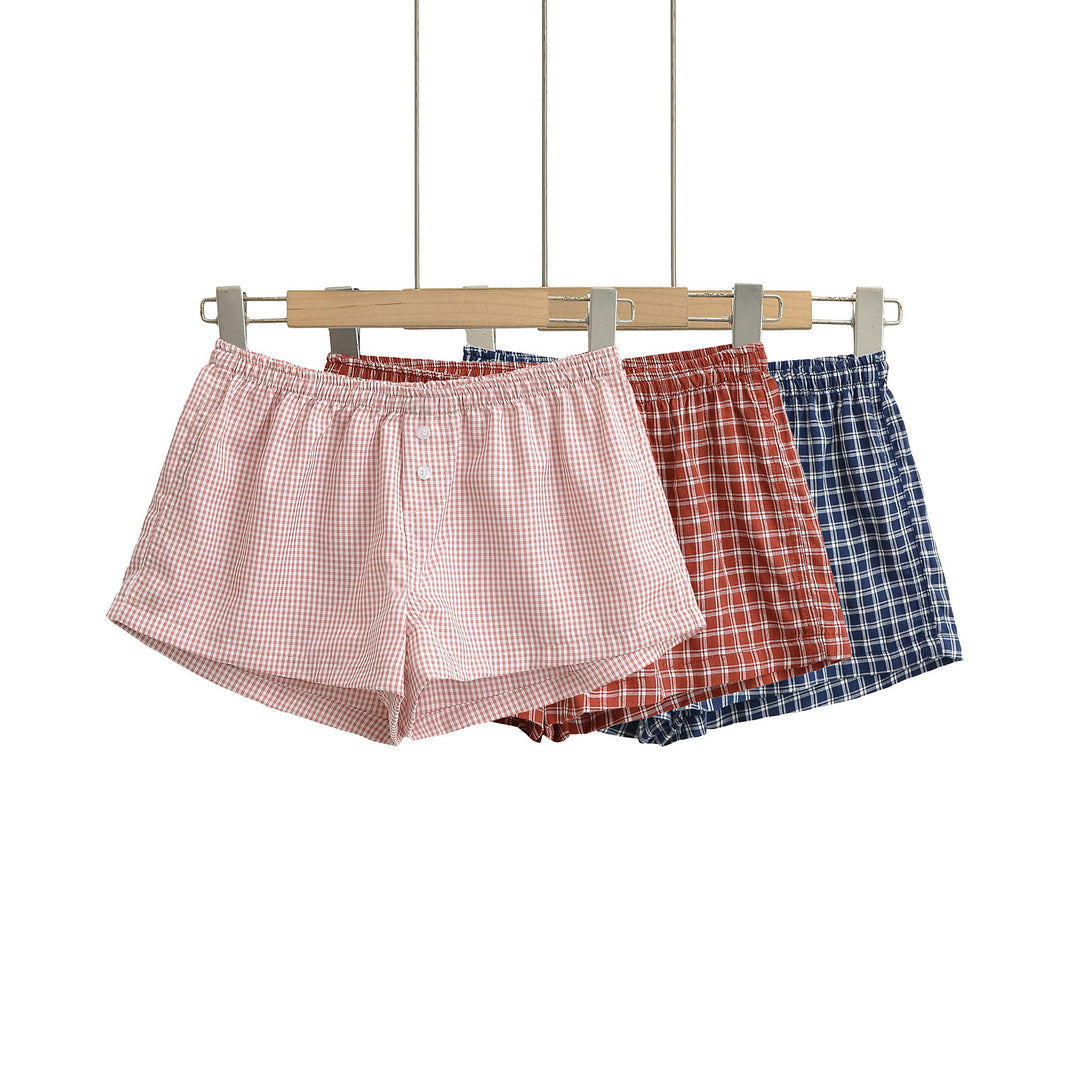 Dame behagelige ternede shorts med elastisk talje og knaplukning Stilla