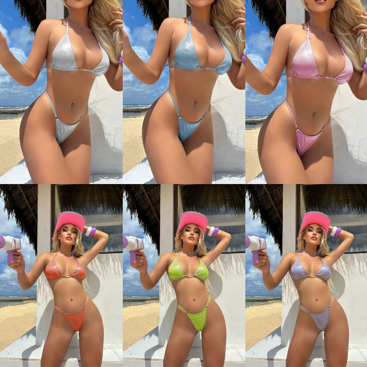 Dame Micro-Bikini-Sæt med glitrende detaljer og justerbare stropper Stilla