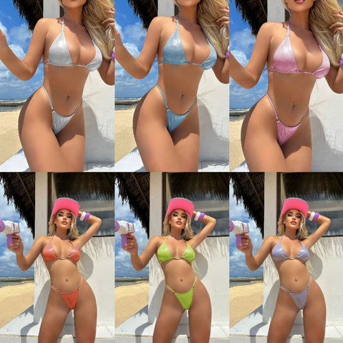 Dame Micro-Bikini-Sæt med glitrende detaljer og justerbare stropper Stilla
