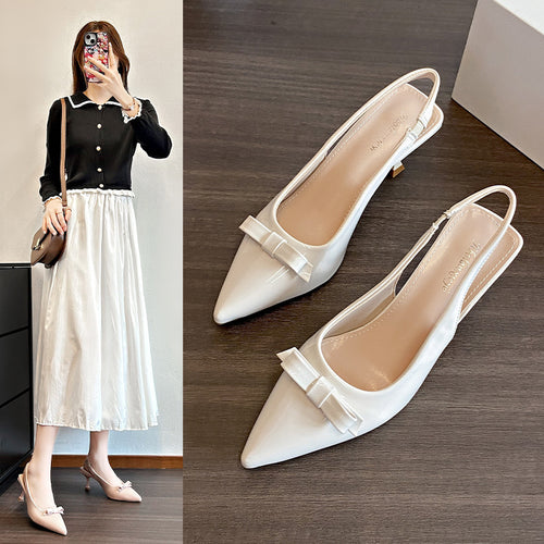 Dame Elegante Spidsestøvler Slingback Hælssko med Sløjfedetalje Stilla
