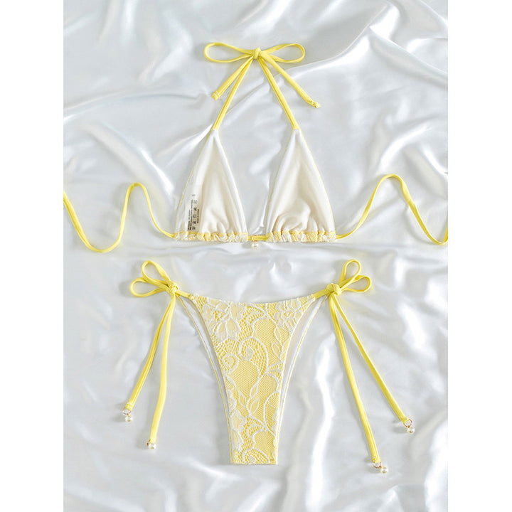 Damer triangels-Bikini med blomster-spids og legende binde-bånd Skovae