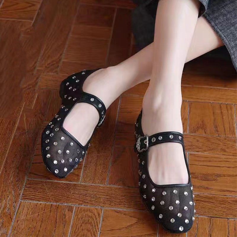 Femme strass-pyntet spidse sko-ballet flade Stilla