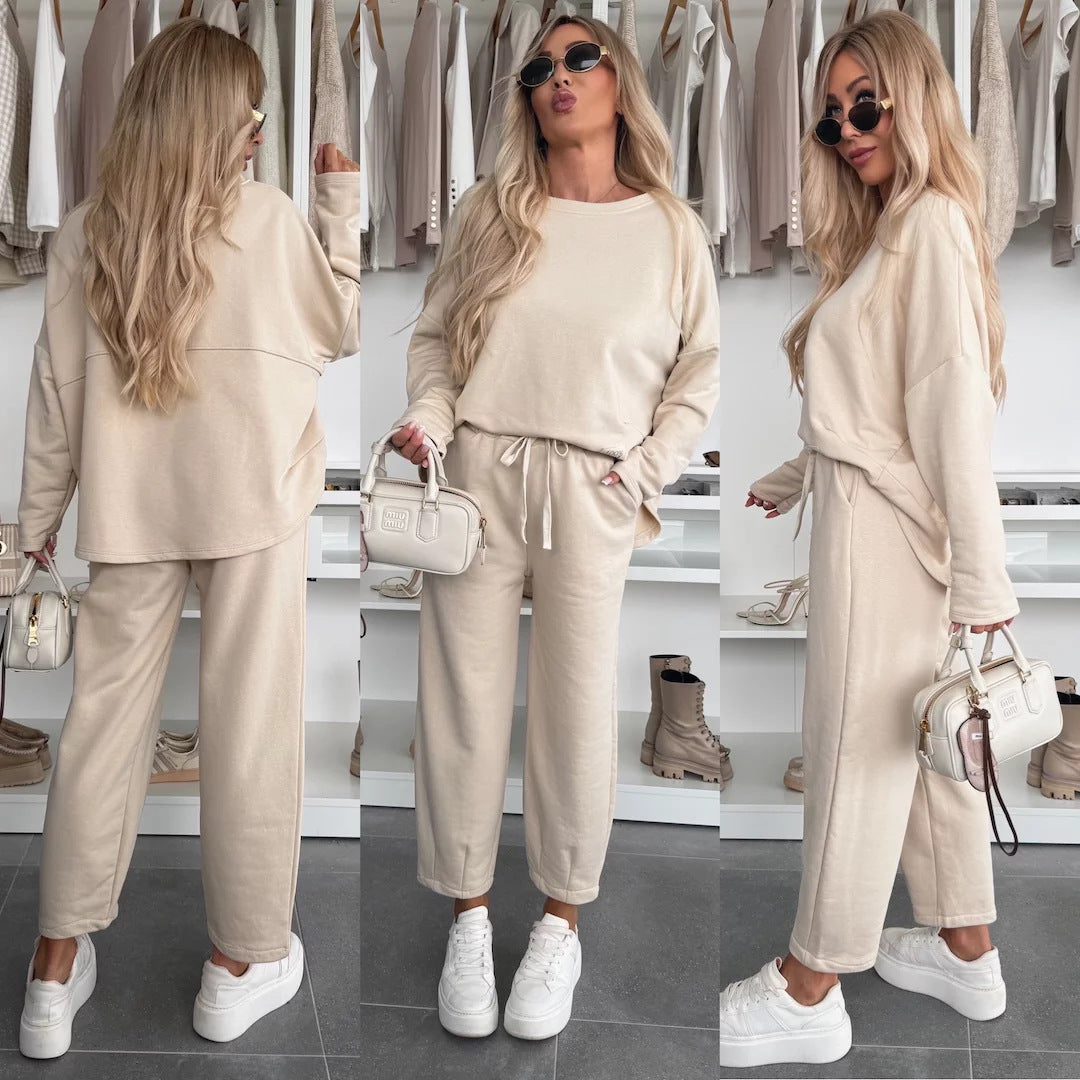 Kvinders loungewear sæt med komfortabel elastisk talje og moderne sweatshirt
