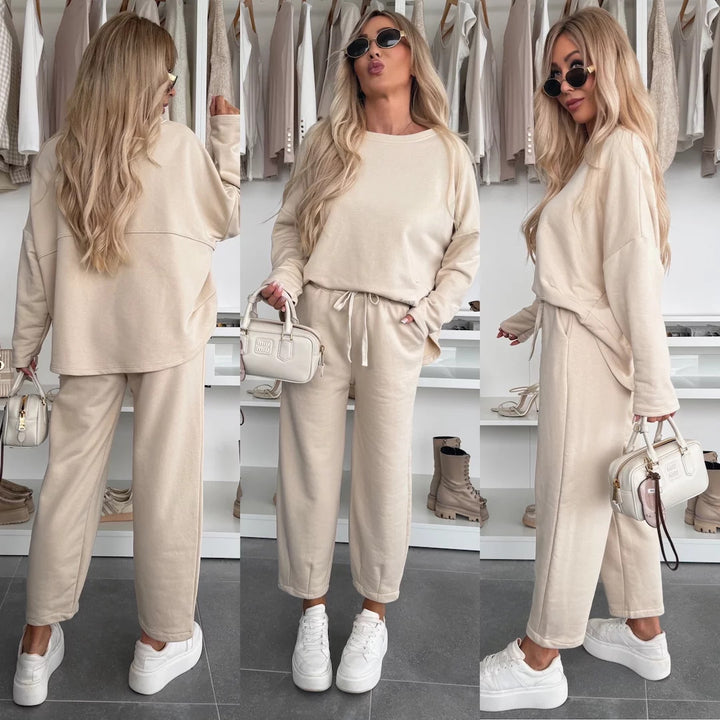 Kvinders loungewear sæt med komfortabel elastisk talje og moderne sweatshirt