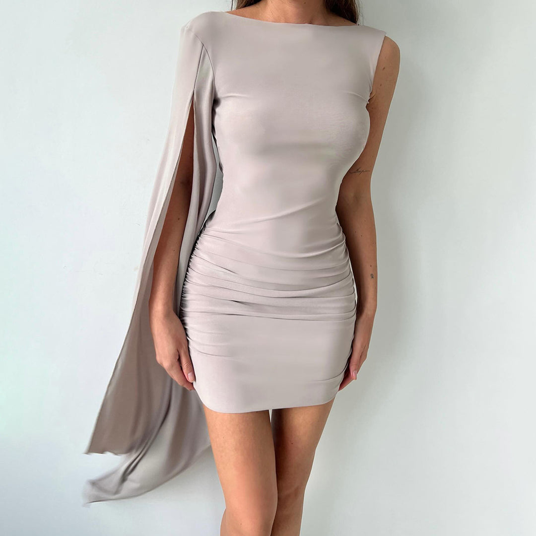 Dame Elegant Mini-Kjole med asymmetrisk design og flæsedetaljer Skovae