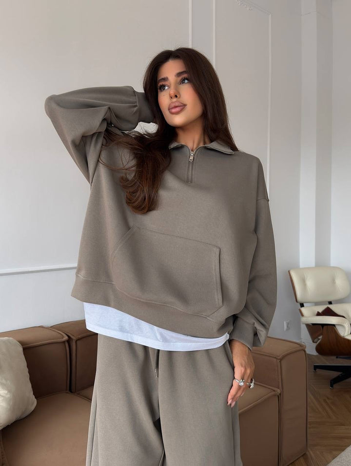 Kvinder Oversized Sweatshirt og bredskårne Bukser Sæt Skovae