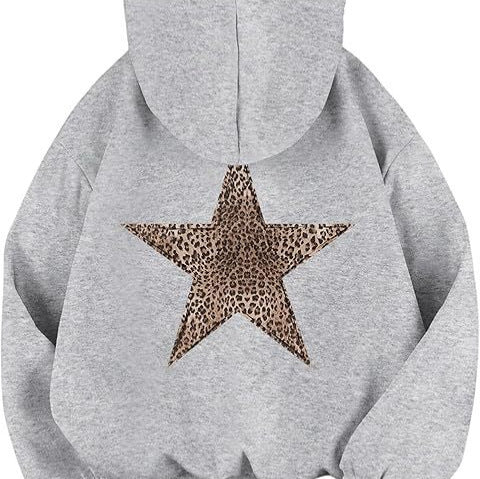 Kvindernes hoodie med stort leopardprint stjerne motiv Stilla