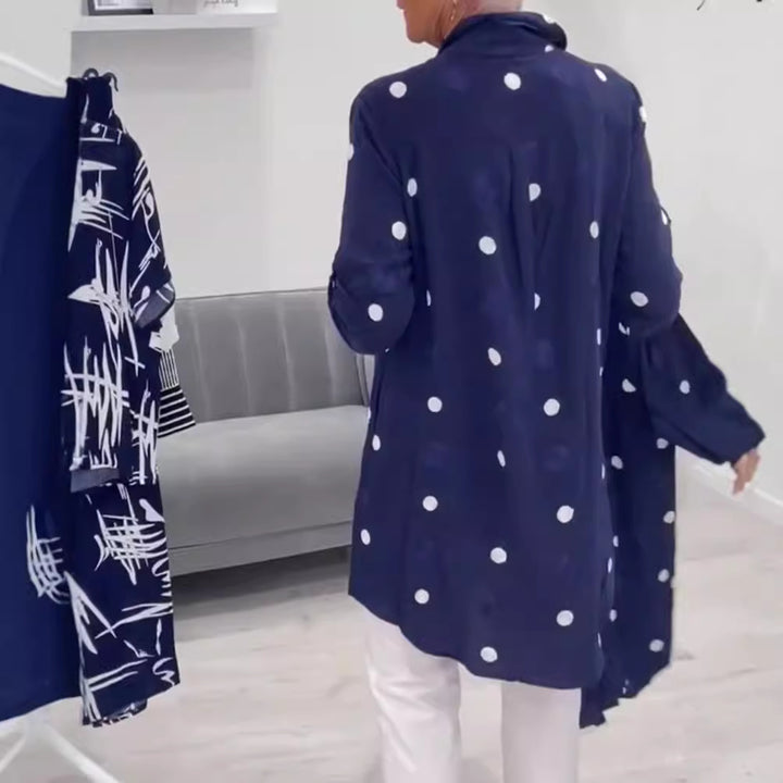 Dame Langærmet Bluse med fashionable Polka-Dots mønster og elegant Krave Stilla