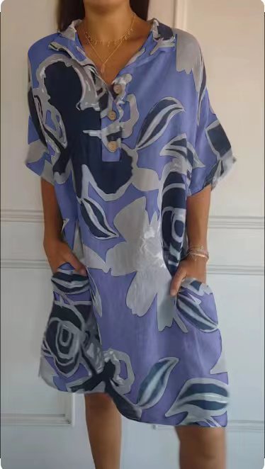 Dame sommerligt tunika-kjole med et moderne blomsterdesign Stilla