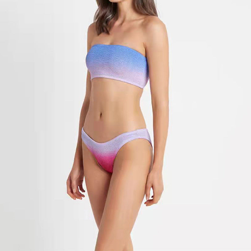Dame Bandeau-bikini-sæt med moderne farvegradientdesign og fin struktur Stilla
