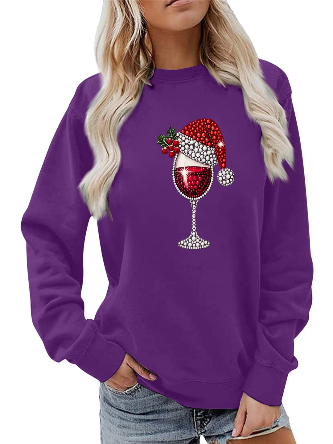 Kvinders sweatshirt med blødt foer og festligt vinmotiv Stilla