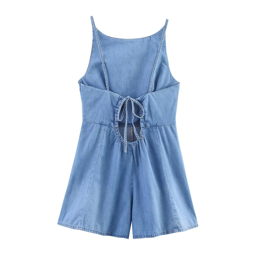 Dame Denim Jumpsuit med smal pasform og justerbare stropper Skovae