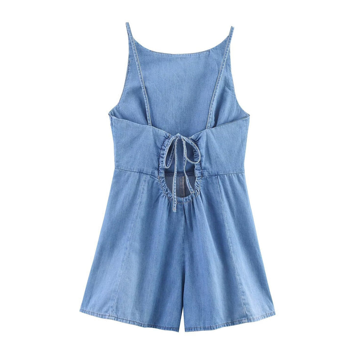 Dame Denim Jumpsuit med smal pasform og justerbare stropper Skovae