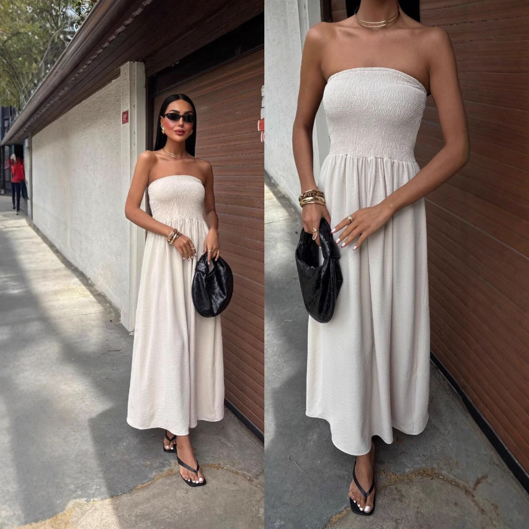 Dame Strapless Maxi Kjole med samlede overdækning Stilla