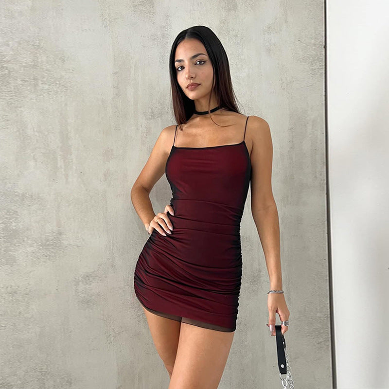Dame Sleek Rynket Bodycon Kjole Stilla