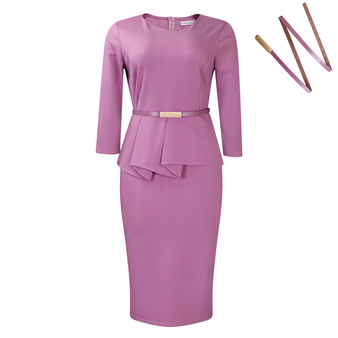 Dame elegant Peplum-kjole med figursyet skirt og aftageligt bælte Stilla