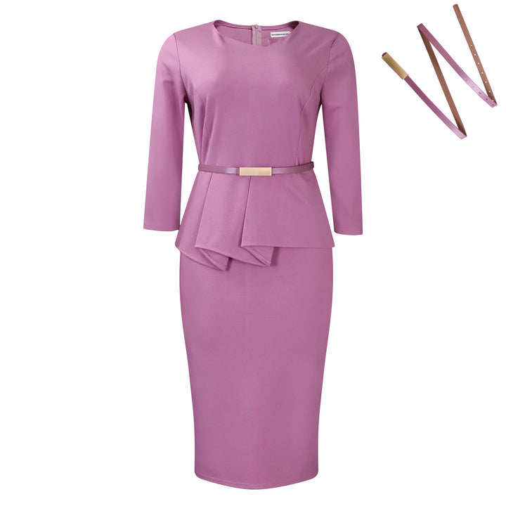 Dame elegant Peplum-kjole med figursyet skirt og aftageligt bælte Stilla