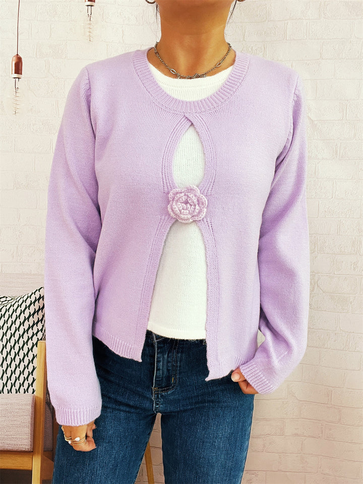 Kvinders cardigan med blomster vinduesdesign og luksuriøs knapdetalje Stilla