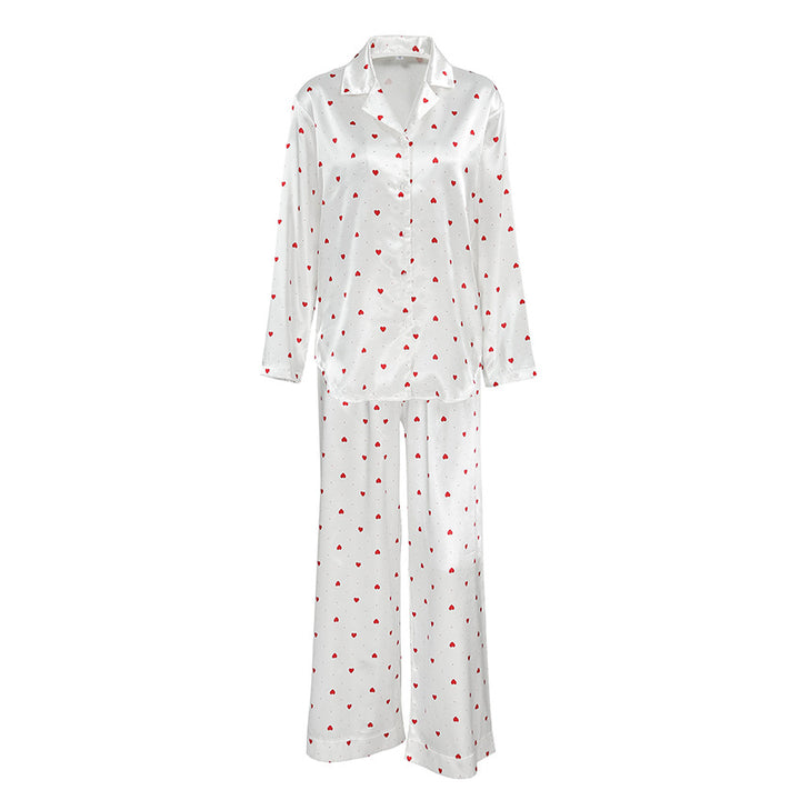 Dame pyjamasæt med hjerte mønster og lange ærmer Stilla