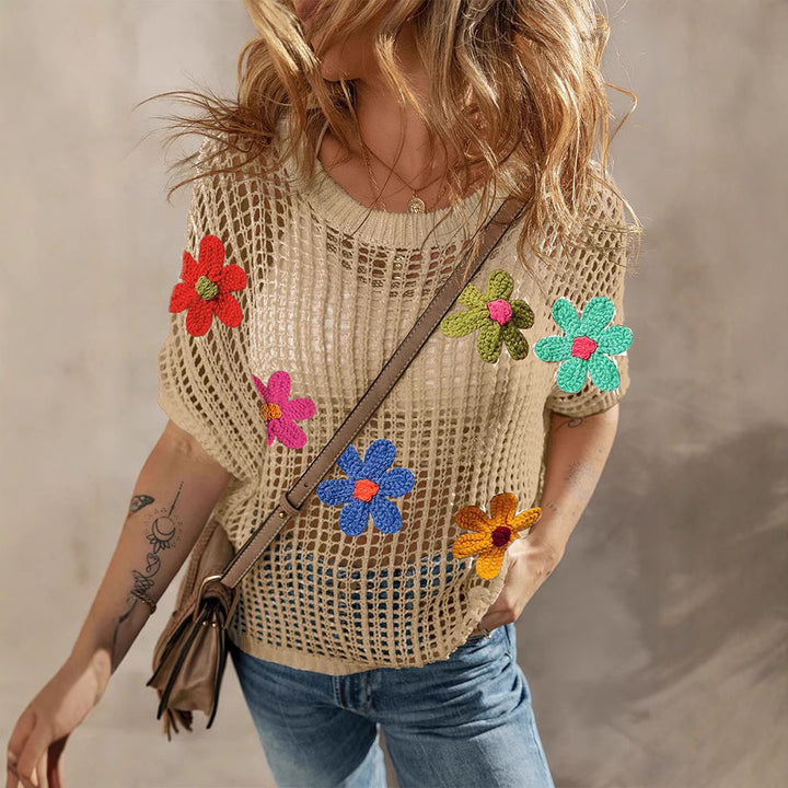 Dame strikoverdel med florale accenter Stilla
