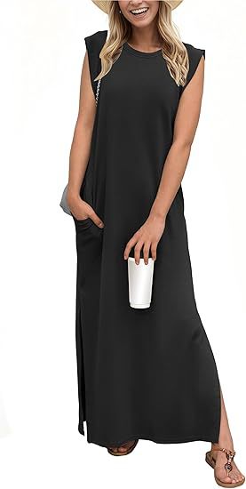 Dame afslappet Maxi-kjole med sidelommer Stilla