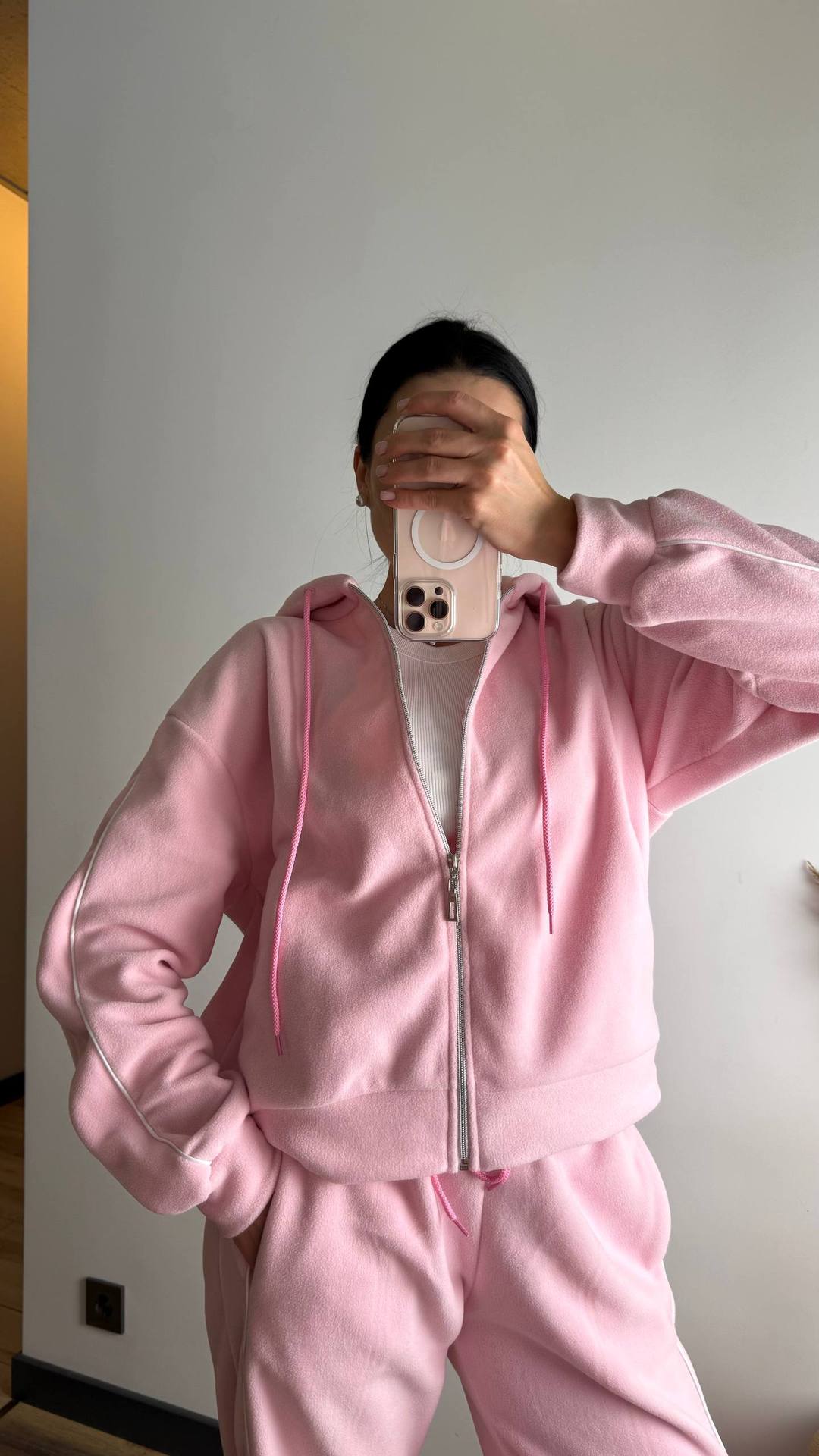 Kvindernes sporty fleece træningsdragt sæt med lynlås og sidelister Skovae