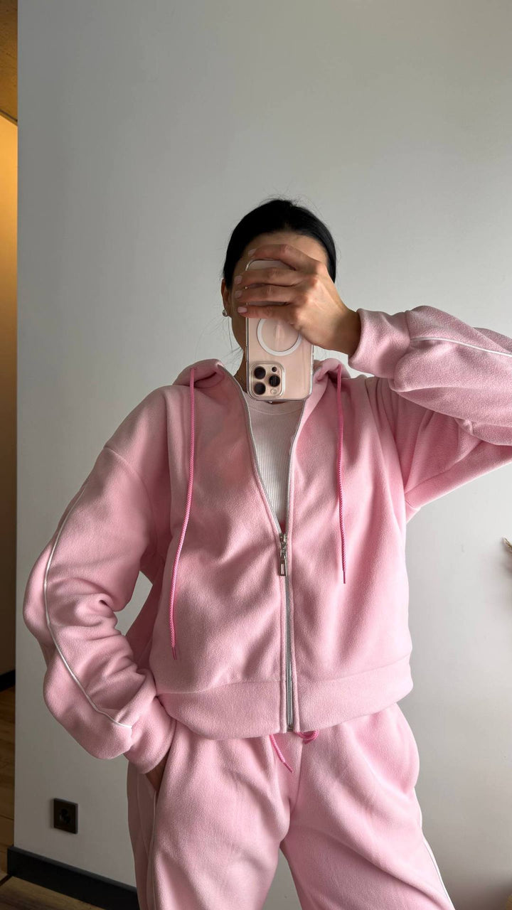 Kvindernes sporty fleece træningsdragt sæt med lynlås og sidelister Skovae