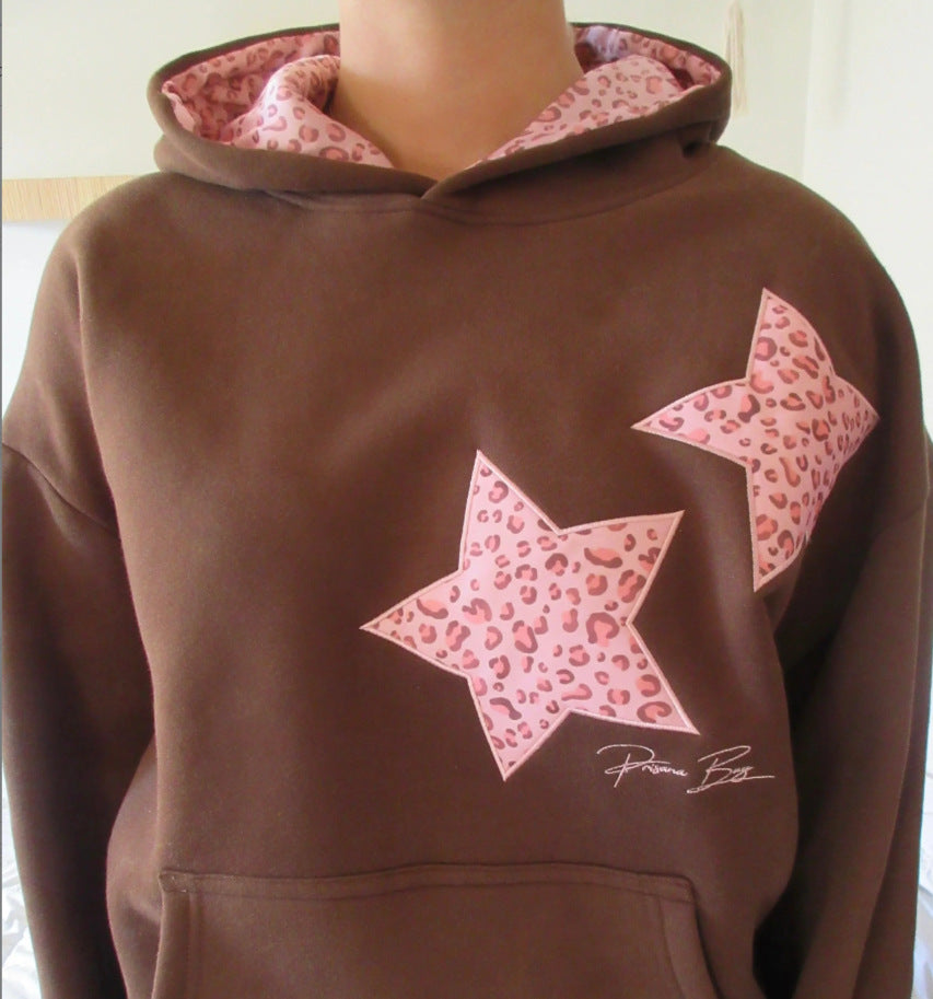 Dame nan Oversize-hoodie med stjerne-applikationer og foret hætte Skovae