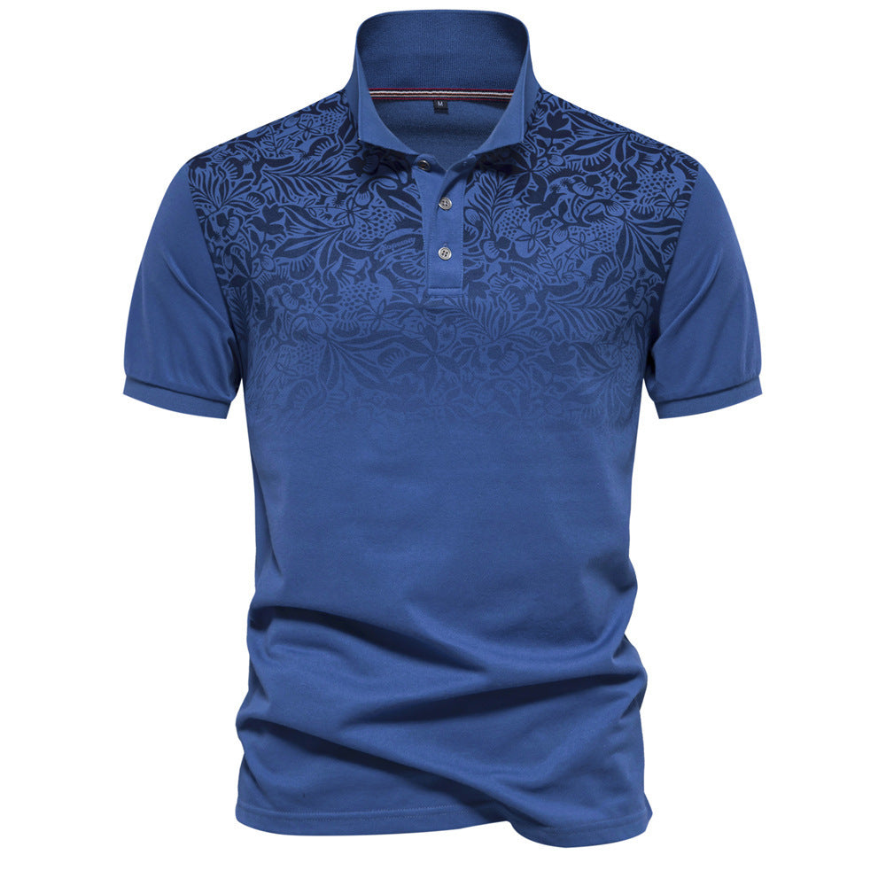 Herren nan polo shirt med floralsk gradient mønster, kentkrave og diskret knaplukning Skovae