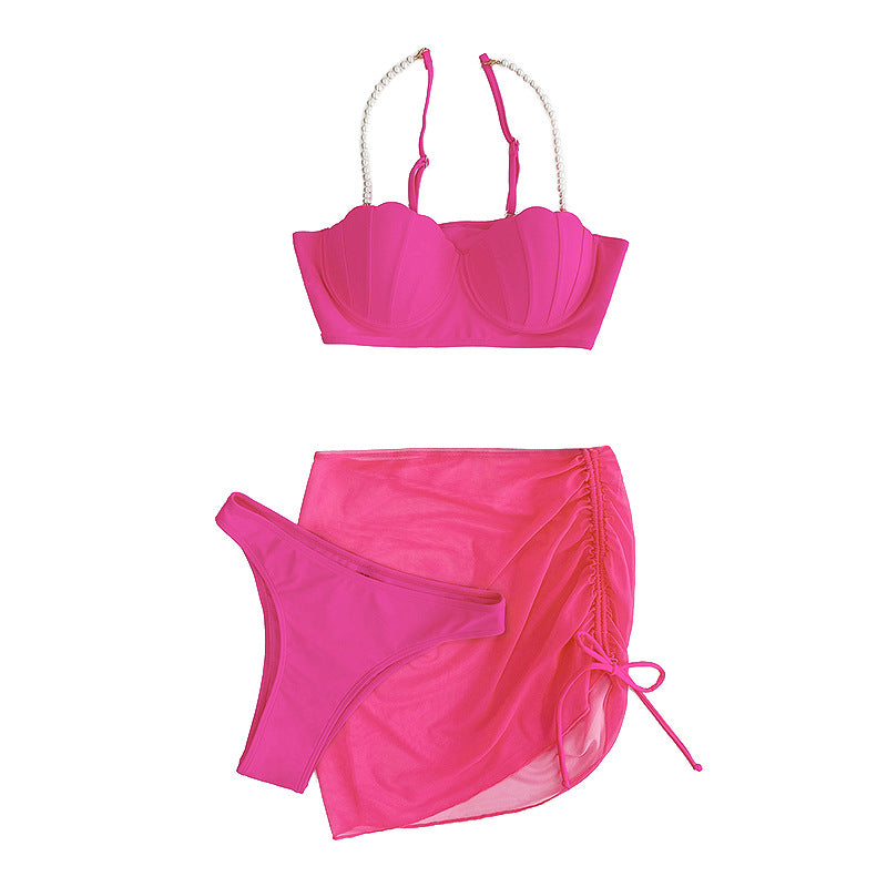 Dame bikini sæt med rynker og perlestraps Stilla
