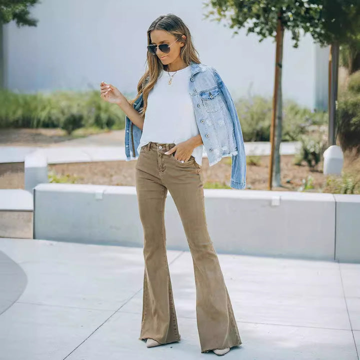 Kvindernes længere flared jeans med høj talje og fashionable design Stilla