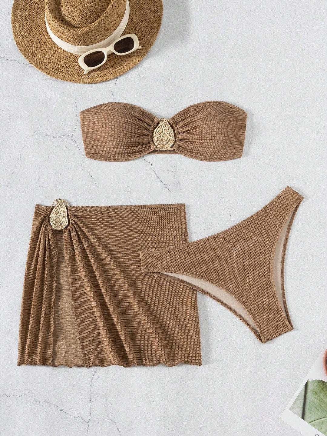 Dame bandeau-bikini med raffineret nederdel Skovae