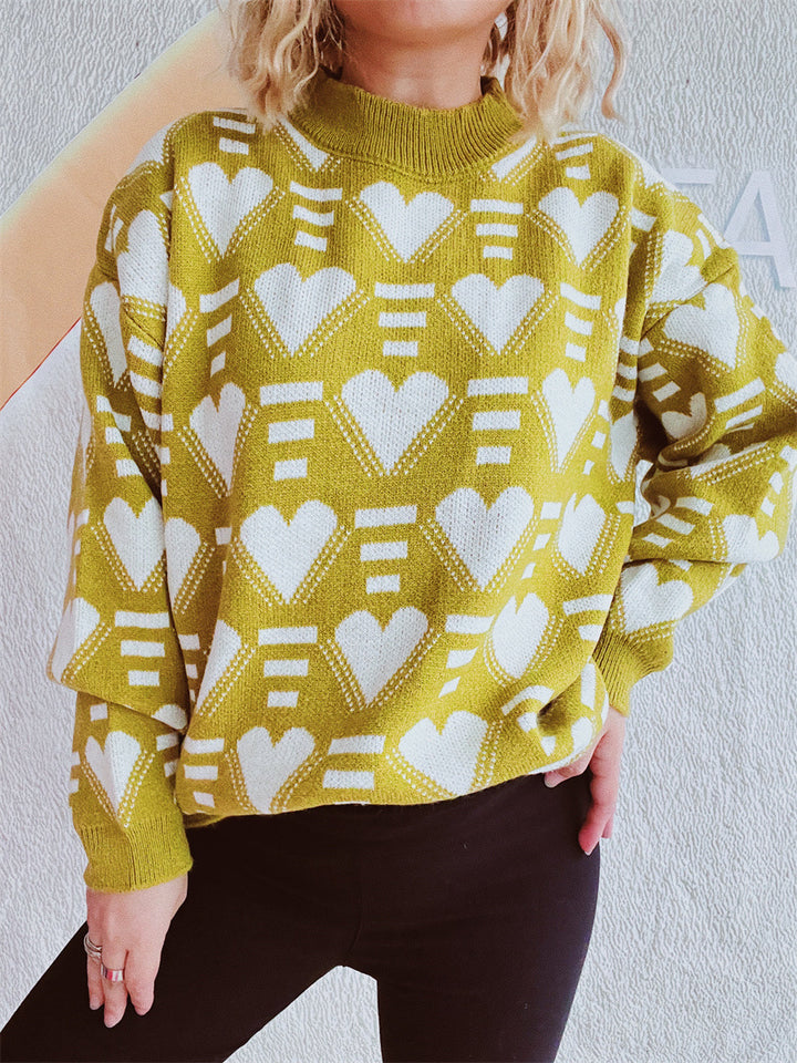 Kvinders hyggelige oversized sweater med hjerteformet mønster Stilla