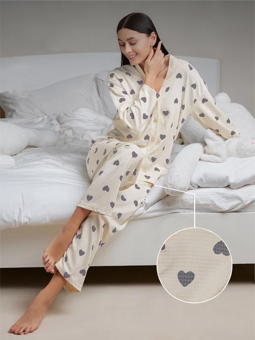 Dame komfortabel Pyjamas med hjerte mønster Stilla