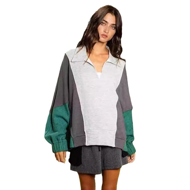 Dame Fritids Sweater med moderne snit og kontrasterende ærmer Stilla