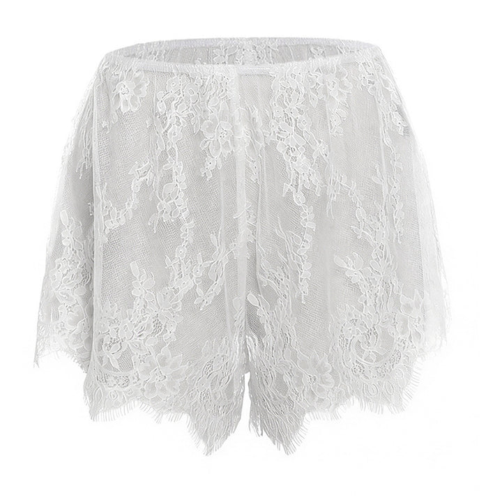 Damen Spitzen-Shorts mit zarter Blumenstickerei und elastischem Bund Skovae