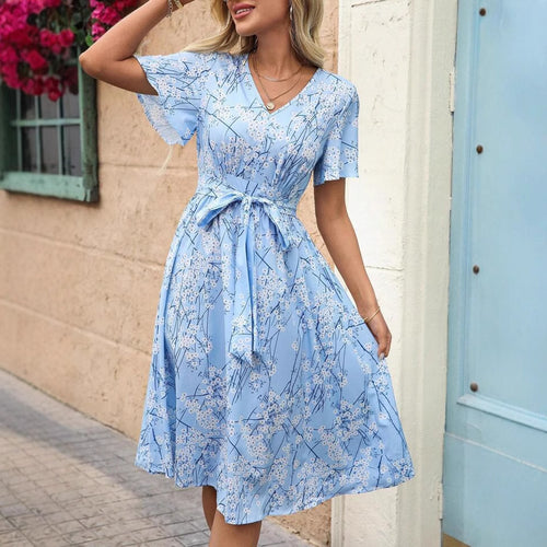 Dame Floral Talje kjole Midi Stilla