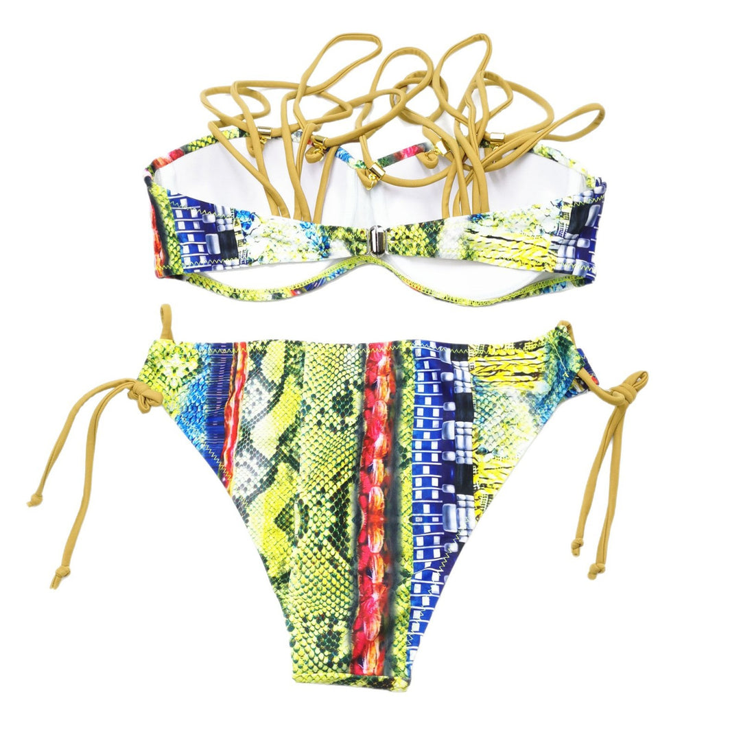 Dame Bikini-sæt med raffinerede snøre detaljer og iøjnefaldende slangemønster Stilla