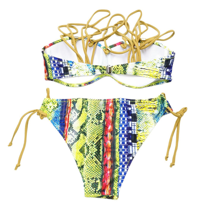 Dame Bikinisæt med raffineret snøre-design og livlige mønstre Skovae