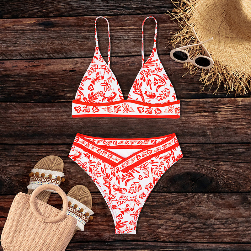 Dame Bikini-sæt med blomsterdesign og trendy højt snit Stilla