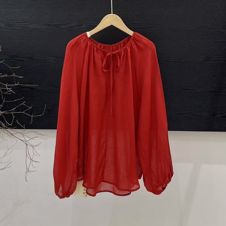 Femme Elegante Langærmet bluse med justerbar knude Stilla