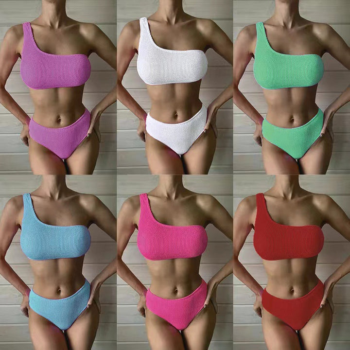 Dame asymmetrisk bikini-sæt med struktureret overflade Skovae