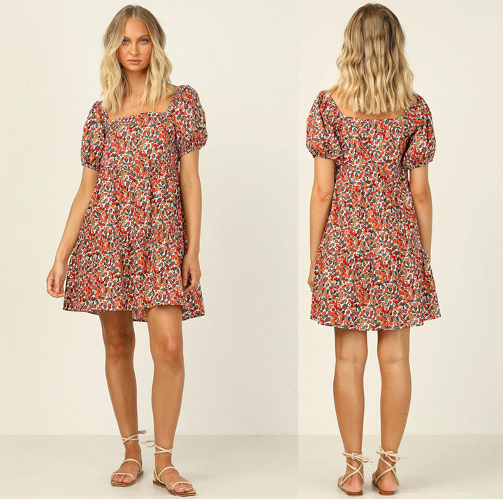 Femme Puffærmer Blomster Mini Kjole Stilla