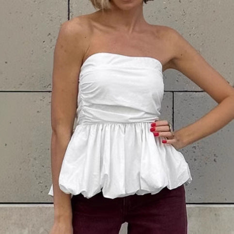 Dame Off-Shoulder Bluse med voluminøs kant Stilla